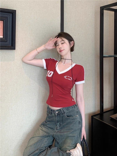 Blusa Retro Cuello V Contraste Hombros Descubiertos - Image 28