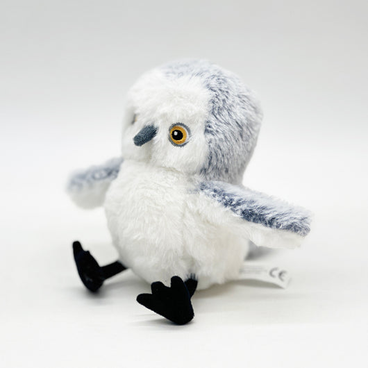 Interactive plush bird cat toy with brown and white fur, flapping wings, and a small tabby kitten observing. - Image 7