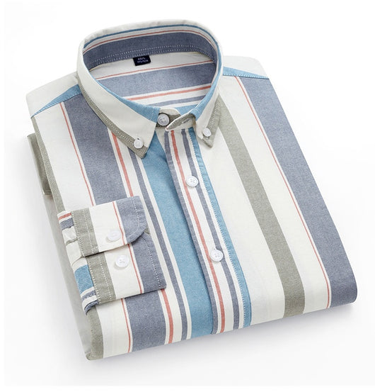 Camisa Oxford de Algodón a Rayas Antirruga para Hombre - Image 26