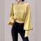 Blusa Cropped de Cuello Redondo con Manga Globo y Botones Simples
