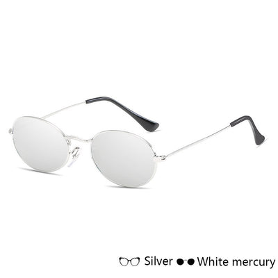 Gold-framed oval sunglasses with black mirror lenses and black temple tips, shown at an angle. - Image 9