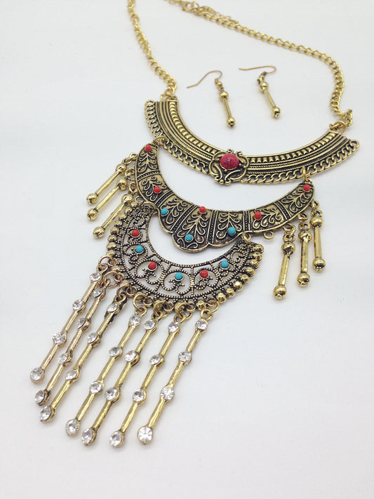 Conjunto de Collar y Aretes Turquesa Diamante Vintage - Joyería Fashion Nacional - Image 2
