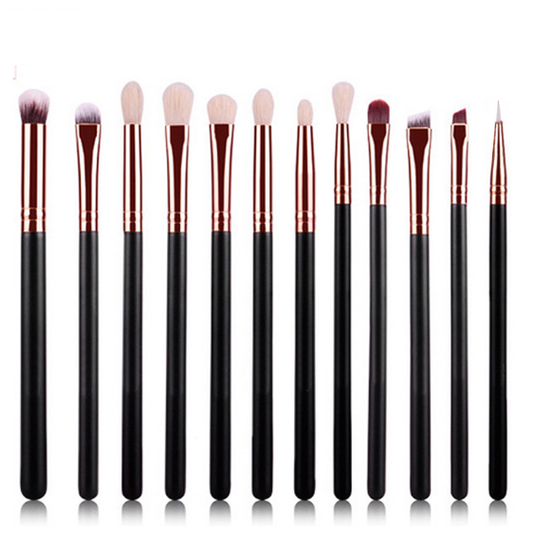 Set de 12 Brochas de Maquillaje Oro Rosa y Negro