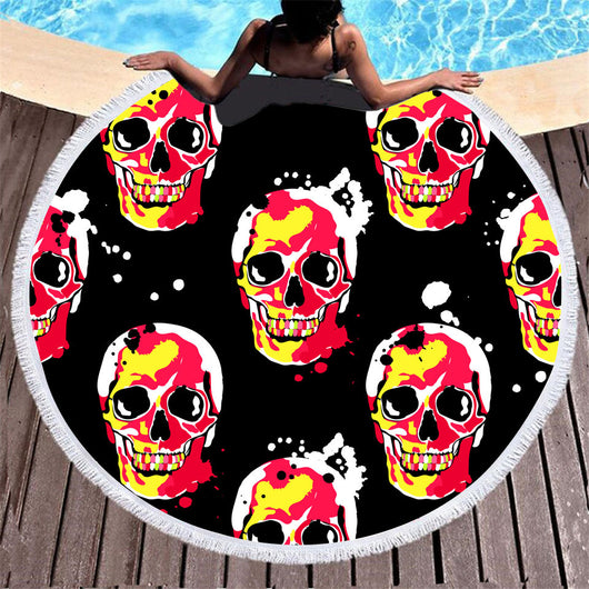 Toalla de Playa Redonda con Estampado Calavera y Borla - Image 6