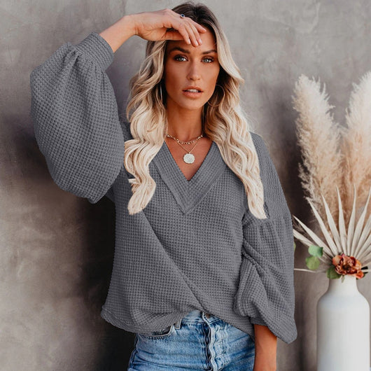 Blusa Suelta con Cuello en V y Mangas Farol - Image 7