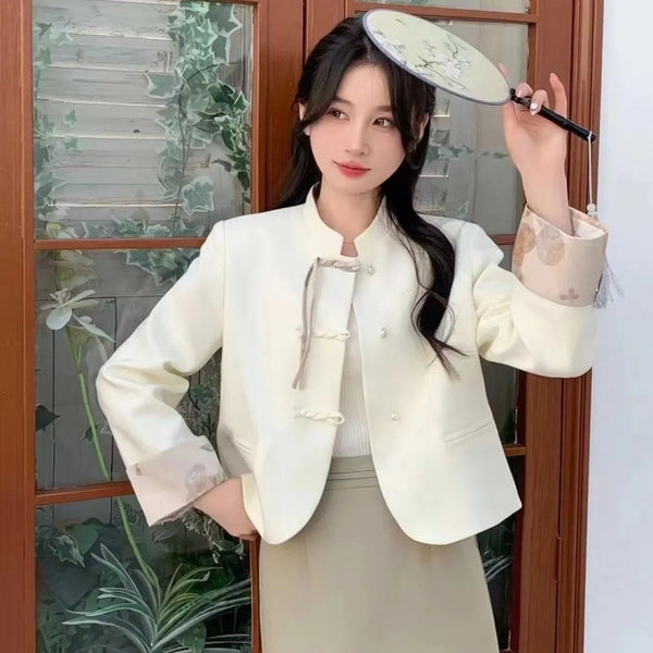 Abrigo Corto Mujer Estilo Hanbok con Botones de Rana - Primavera Otoño