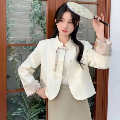 Abrigo Corto Mujer Estilo Hanbok con Botones de Rana - Primavera Otoño