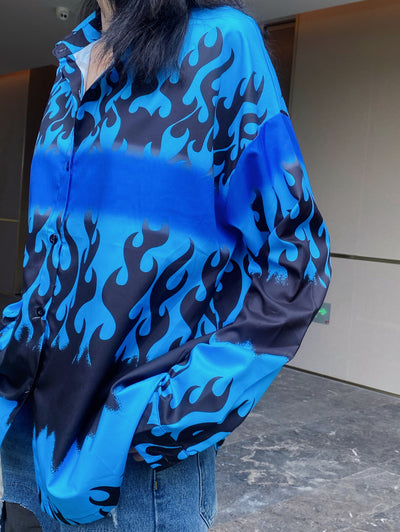 Camisa Manga Larga Estampado Llama Azul - Image 6