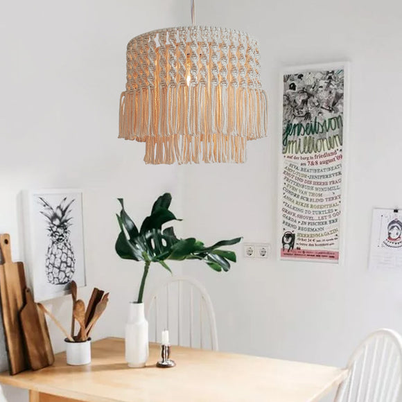 Lámpara Colgante Tejida Estilo Pastoral - Decoración Artesanal para Sala y Dormitorio