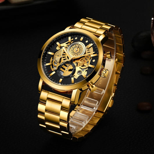 Reloj Multifuncional para Hombre con Diseño Calado y Calendario