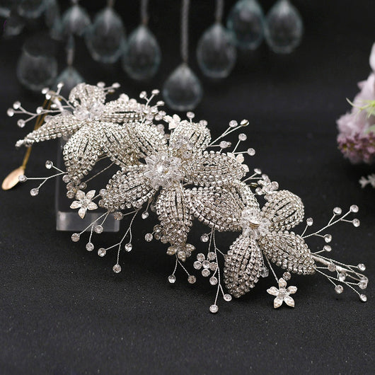 Diadema Nupcial con Flores y Cristales Brillantes para Novia