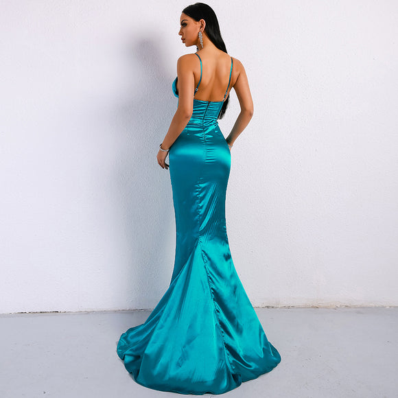 Vestido de Noche Espalda Descubierta Cuello V Mujer