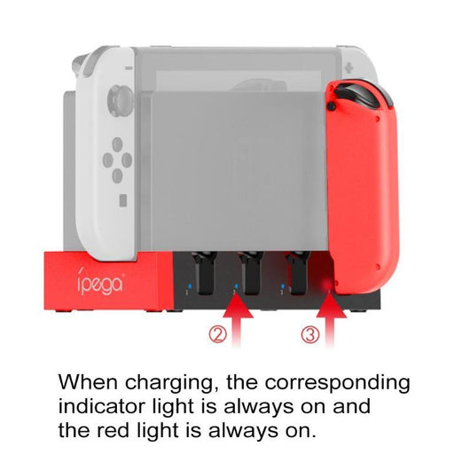 Red and black ípega charging dock for Nintendo Switch Joy-Cons, designed to charge multiple controllers. - Image 6