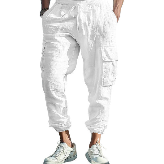 Pantalones Casuales de Algodón y Lino con Múltiples Bolsillos y Cordón Ajustable - Image 16