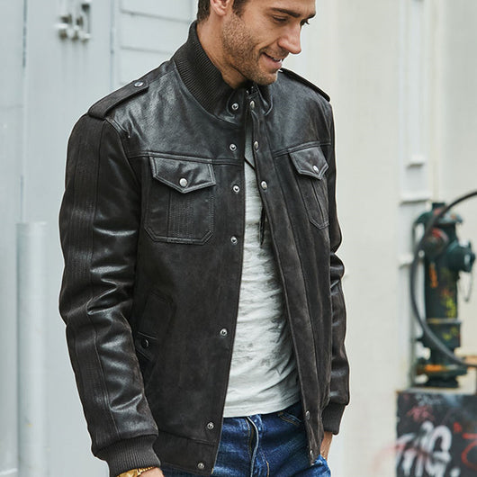 Chaqueta de Piel de Cerdo y Algodón con Cuello de Pie y Múltiples Bolsillos - Image 13