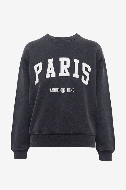 Suéter de Algodón para Mujer con Letras PARIS Cuello Redondo en Negro y Gris - Image 2