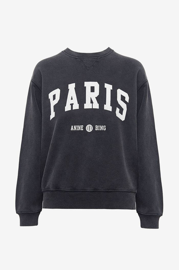 Suéter de Algodón para Mujer con Letras PARIS Cuello Redondo en Negro y Gris