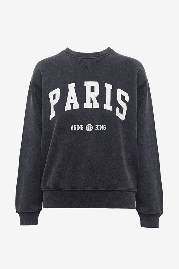Suéter de Algodón para Mujer con Letras PARIS Cuello Redondo en Negro y Gris