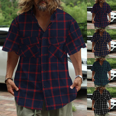 Camisa Casual de Cuadros Patchwork con Botones y Manga Corta - Image 10