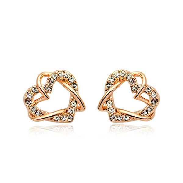 Aretes de Corazón en Oro Laminado y Oro Rosado