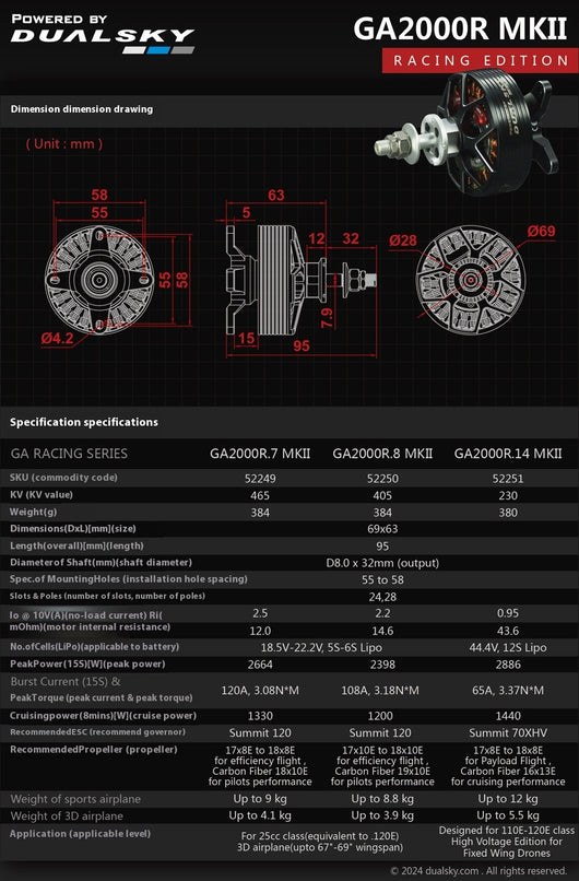 Motor Brushless Shuangtian GA2000R MKII para Aeromodelos de Ala Fija 20cc - Image 7