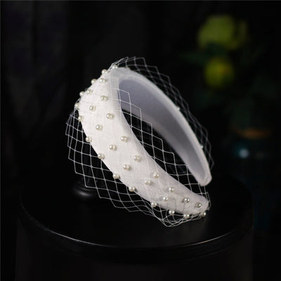 Diadema Elegante de Franela Gruesa con Red de Hilo para Novia - Image 3