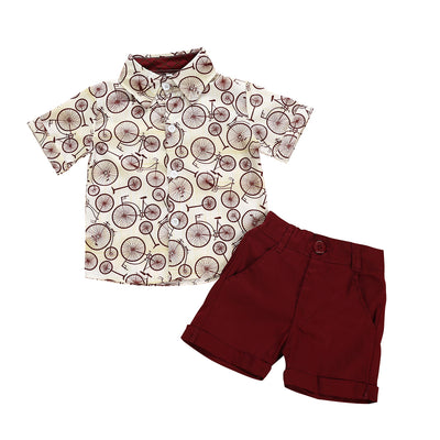 Conjunto Estampado: Playera + Shorts Rojo Vino