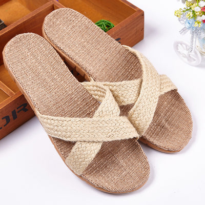 Pantuflas de Lino para Pareja - Cómodas Sandalias de Casa Antideslizantes Otoño Invierno