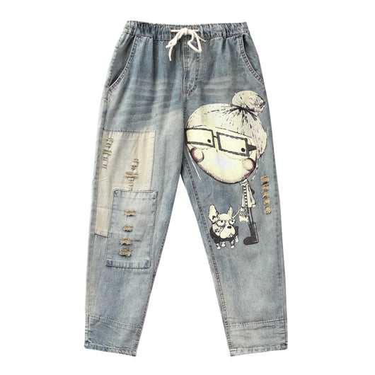 Pantalones Vaqueros Rotos Estampados para Mujer - Noveno