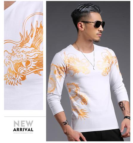 Playera Manga Larga Cuello Redondo Estilo Chino Dragón 3D Slim Fit - Image 14