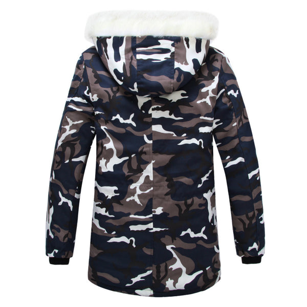 Abrigo Acolchado Camuflaje con Cuello de Piel Sintética