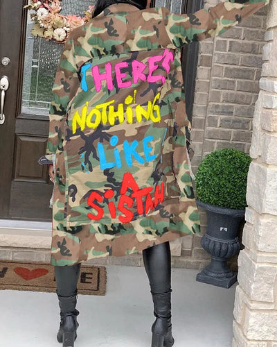 Abrigo Casual con Estampado Camuflaje y Parches - Estilo Europeo y Americano para Mujer - Image 3