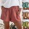 Shorts de Lino Cintura Alta Color Sólido con Bolsillos