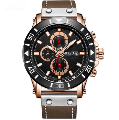 Reloj de Cuarzo para Hombre con Cronógrafo de Tres Ojos y Correa de Cuero