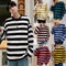 Camiseta Rayada Suelta Otoño Cuello Redondo Casual