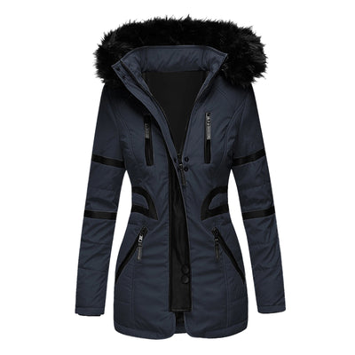 Abrigo de Algodón con Cuello de Pelaje Contraste para Mujer - Image 4