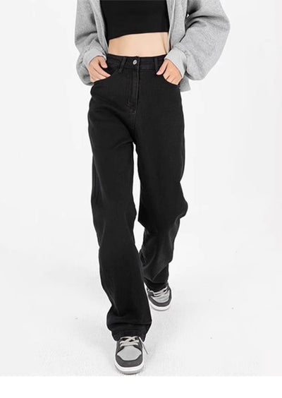 Pantalones Vaqueros Talle Grande Cintura Alta Pierna Ancha Negro - Image 9
