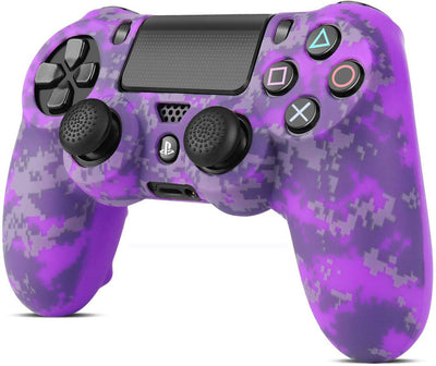 Blue silicone protective sleeve for PS4 Slim Pro controller with a vibrant graphic pattern of skulls and skeletons. - Image 25