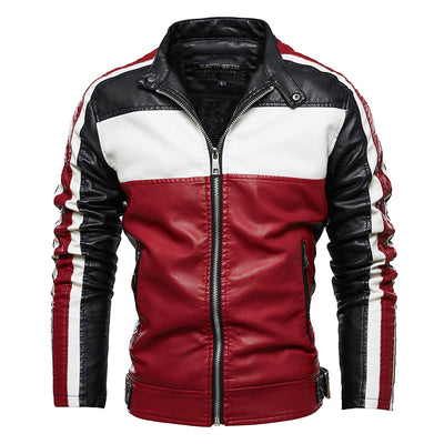 Chaqueta de Cuero Premium con Bloques de Color y Forro de Terciopelo - Image 4