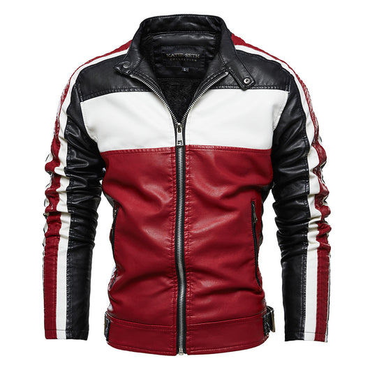 Chaqueta de Cuero Premium con Bloques de Color y Forro de Terciopelo - Image 4
