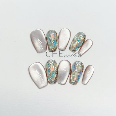 Uñas Postizas Efecto Ojo de Gato - Diseño Artesanal Premium Otoño Invierno - Image 2
