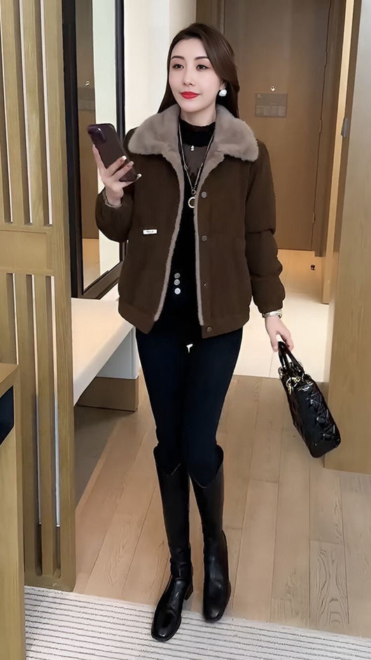 Chaqueta de Pana Suelta con Forro Polar Cálido para Mujer - Image 11