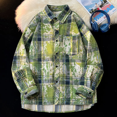 Camisa Holgada Cuadros Degradado con Estampado y Teñido - Image 6