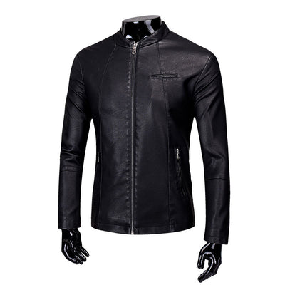 Chaqueta de Cuero PU con Cuello Alto y Forro de Terciopelo para Hombre - Image 3