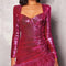 Vestido Largo de Manga Larga con Plumas de Avestruz y Lentejuelas
