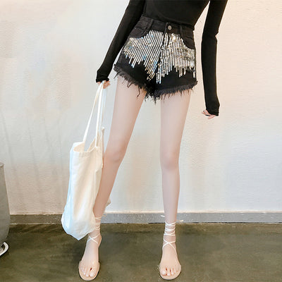 Shorts Anchos de Tiro Alto con Lentejuelas Doradas - Image 7