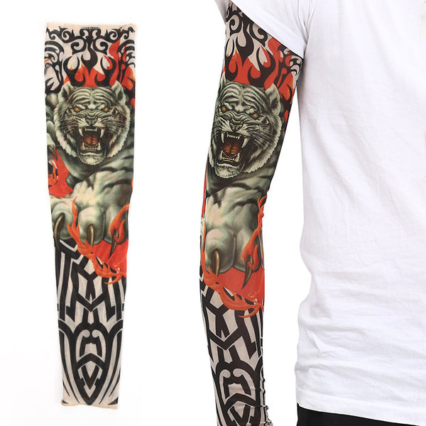 Mangas de Seda de Hielo para Brazo con Diseño de Tatuaje Floral y Protección Solar para Hombre