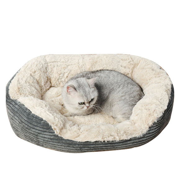Cama Ovalada Térmica de Felpa para Gatos y Perros - Colchoneta Acogedora de Invierno