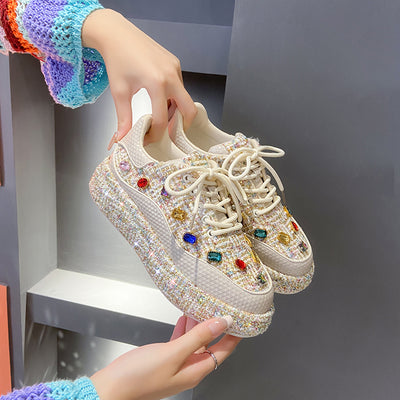 Mocasines Plataforma para Mujer con Tweed Colorido y Piedras - Zapatos Cómodos y Casuales - Image 25