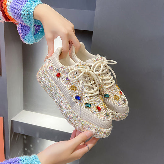 Mocasines Plataforma para Mujer con Tweed Colorido y Piedras - Zapatos Cómodos y Casuales - Image 25